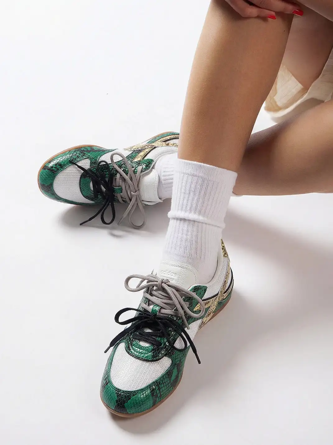 BellaLily丨Snake-Print Mesh Retro Running Shoes-Emerald Green