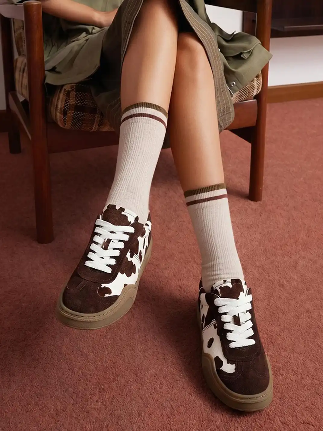 BellaLily丨Cowhide & Horsehair Training Sneakers-Coffee