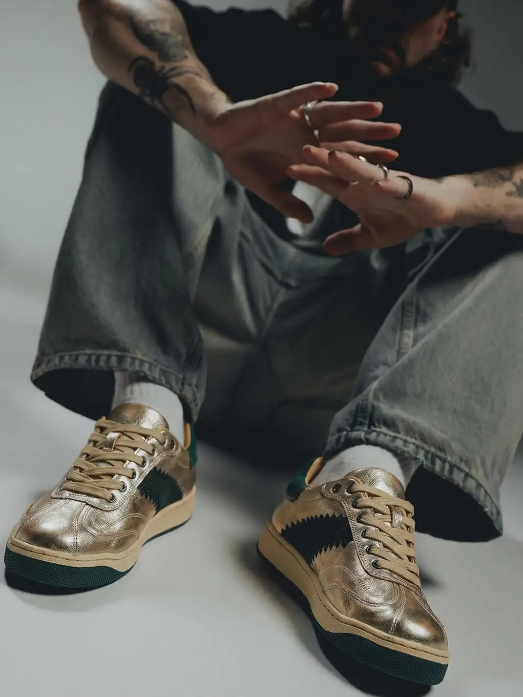 BellaLily丨Gold Accent Low-Top Training Shoes-Green&Silver