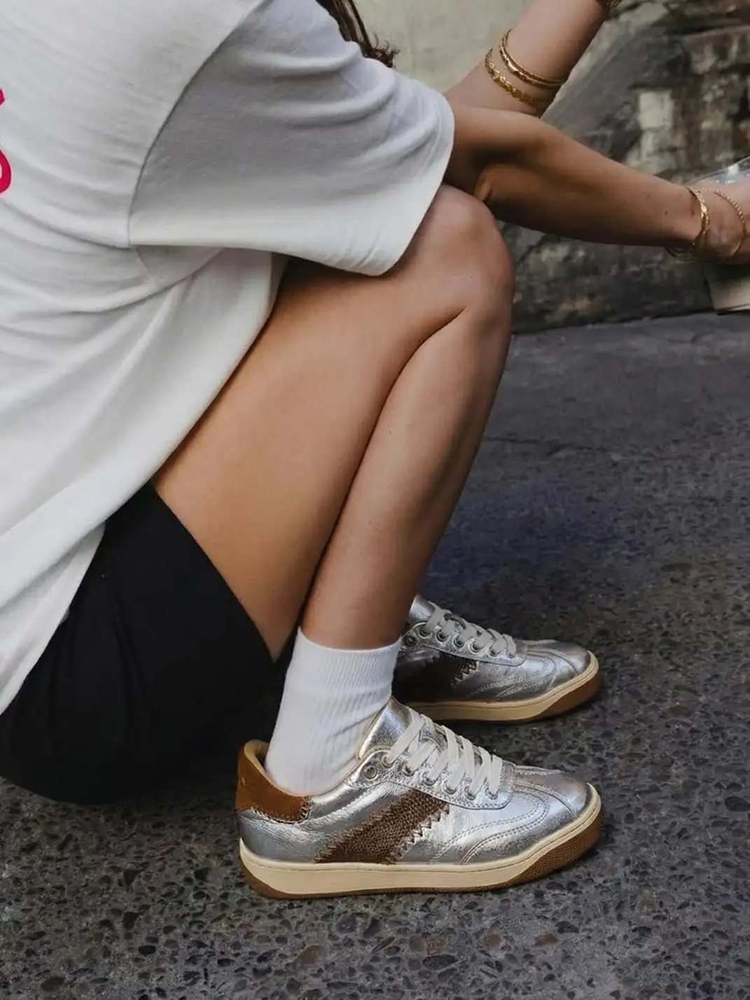 BellaLily | Gold Accent Low-Top Training Shoes-Silver&Brown