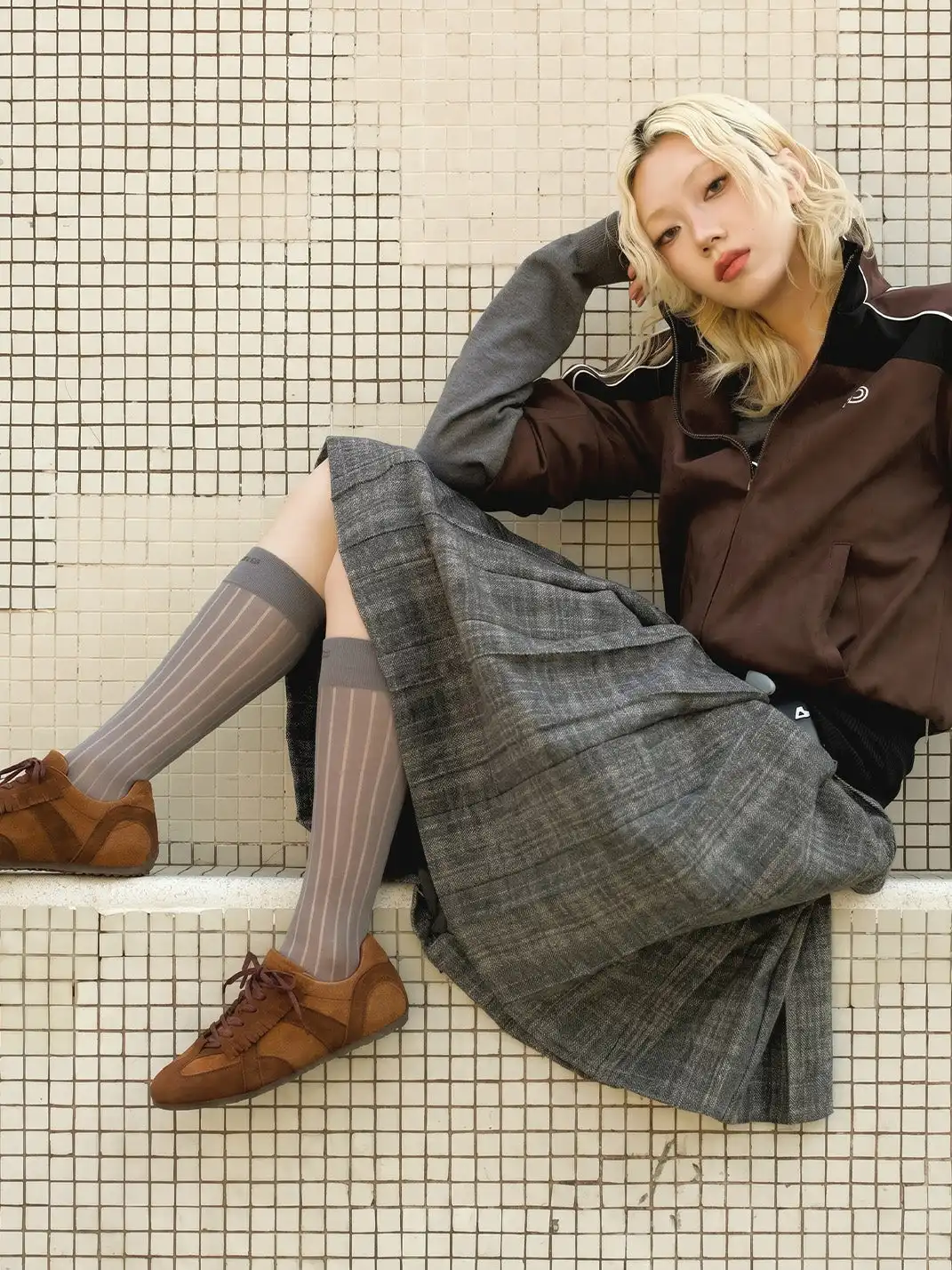 Le' Murmure | Baby Calfskin Thin-Sole Retro Sneakers-Brown