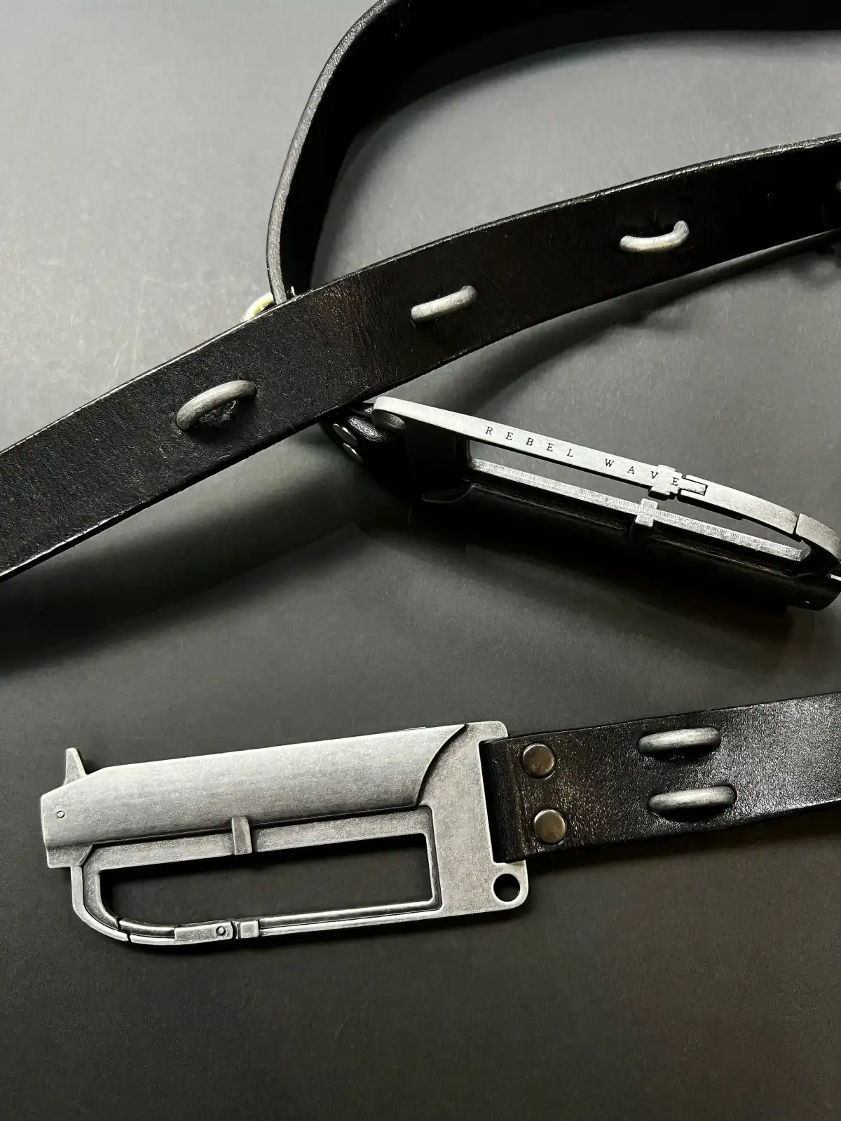 REBEL WAVE丨BΣLA Military Leather Belt - Steel Ring & Blade Buckle