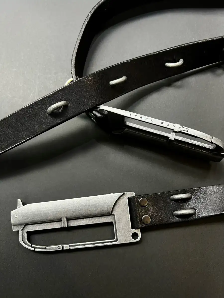 REBEL WAVE丨BΣLA Military Leather Belt - Steel Ring & Blade Buckle - 2
