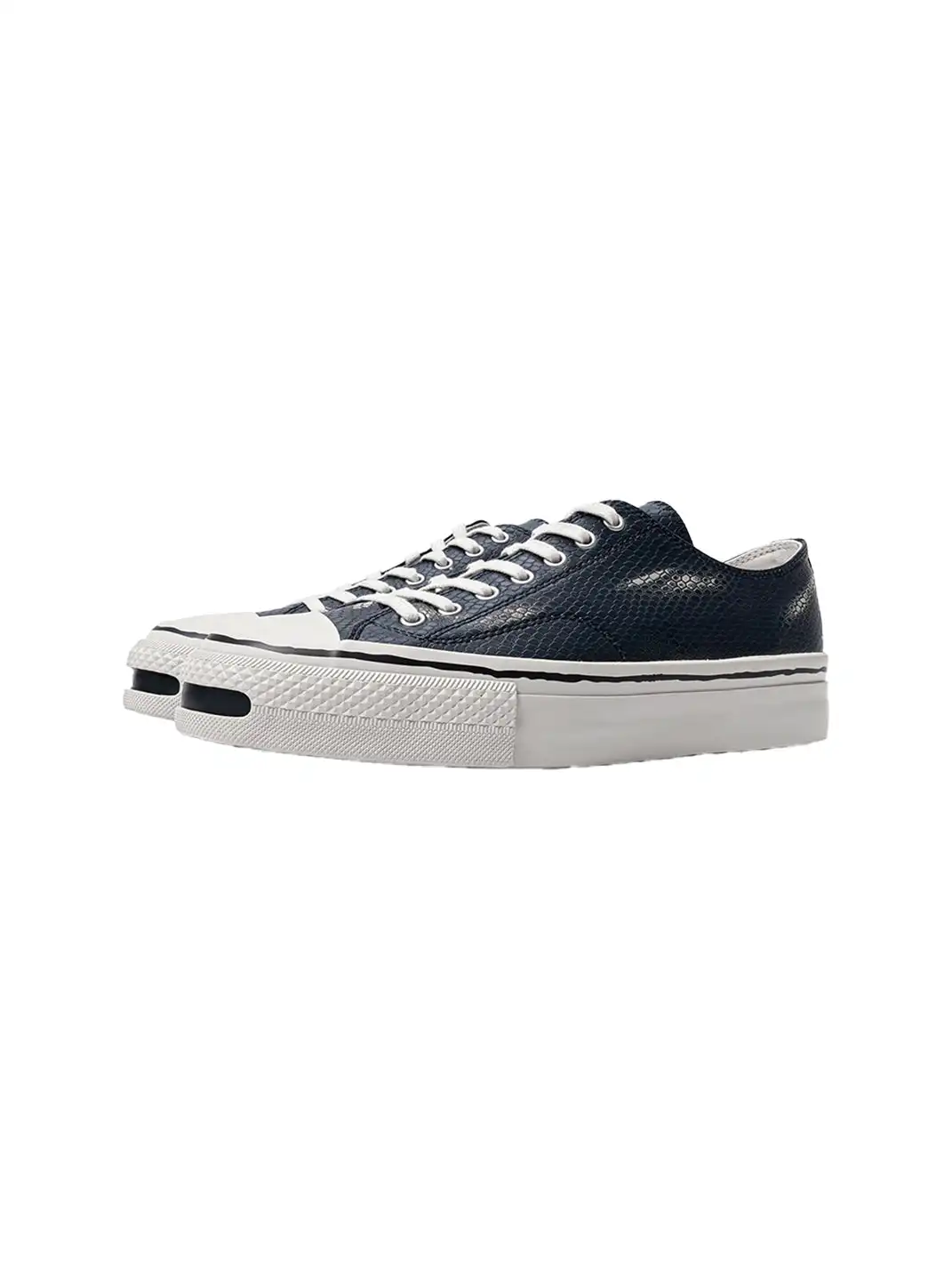 T/C MADE│030 Snake-Pattern Cowhide Low-Top Smiley Canvas Sneakers-Black & Blue