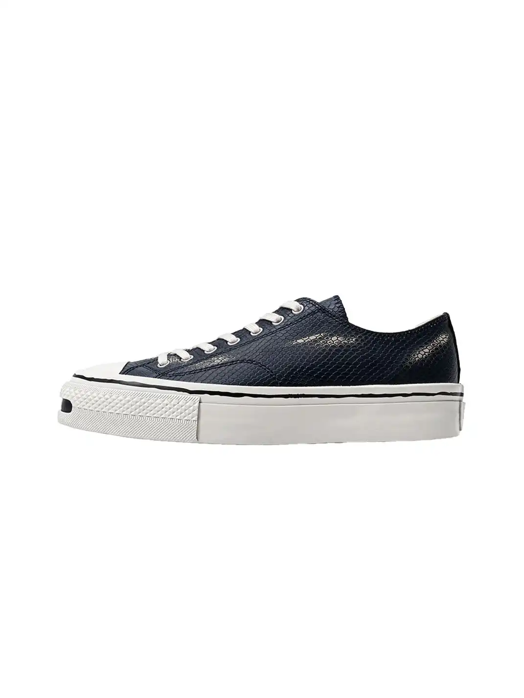 T/C MADE│030 Snake-Pattern Cowhide Low-Top Smiley Canvas Sneakers-Black & Blue