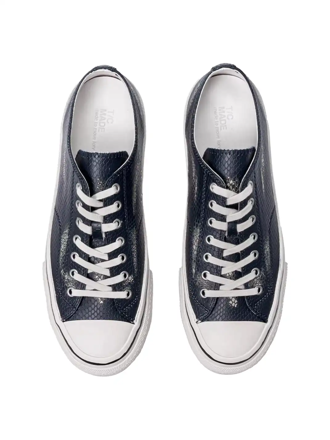 T/C MADE│030 Snake-Pattern Cowhide Low-Top Smiley Canvas Sneakers-Black & Blue