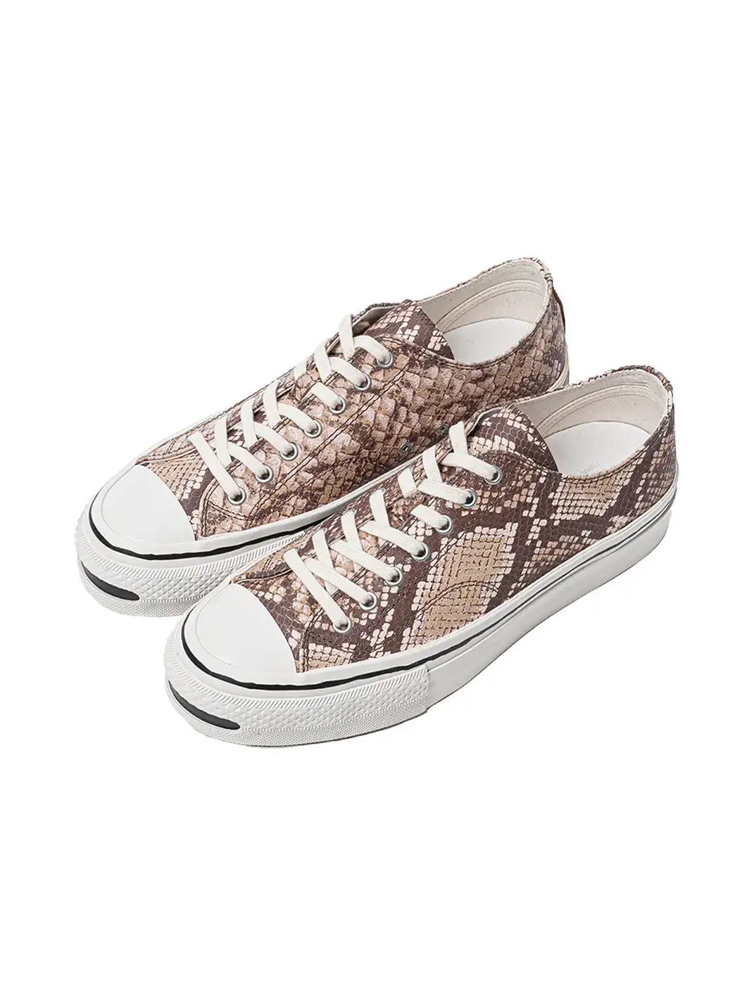 T/C MADE│030 Snake-Pattern Cowhide Low-Top Smiley Canvas Sneakers-Textured Color