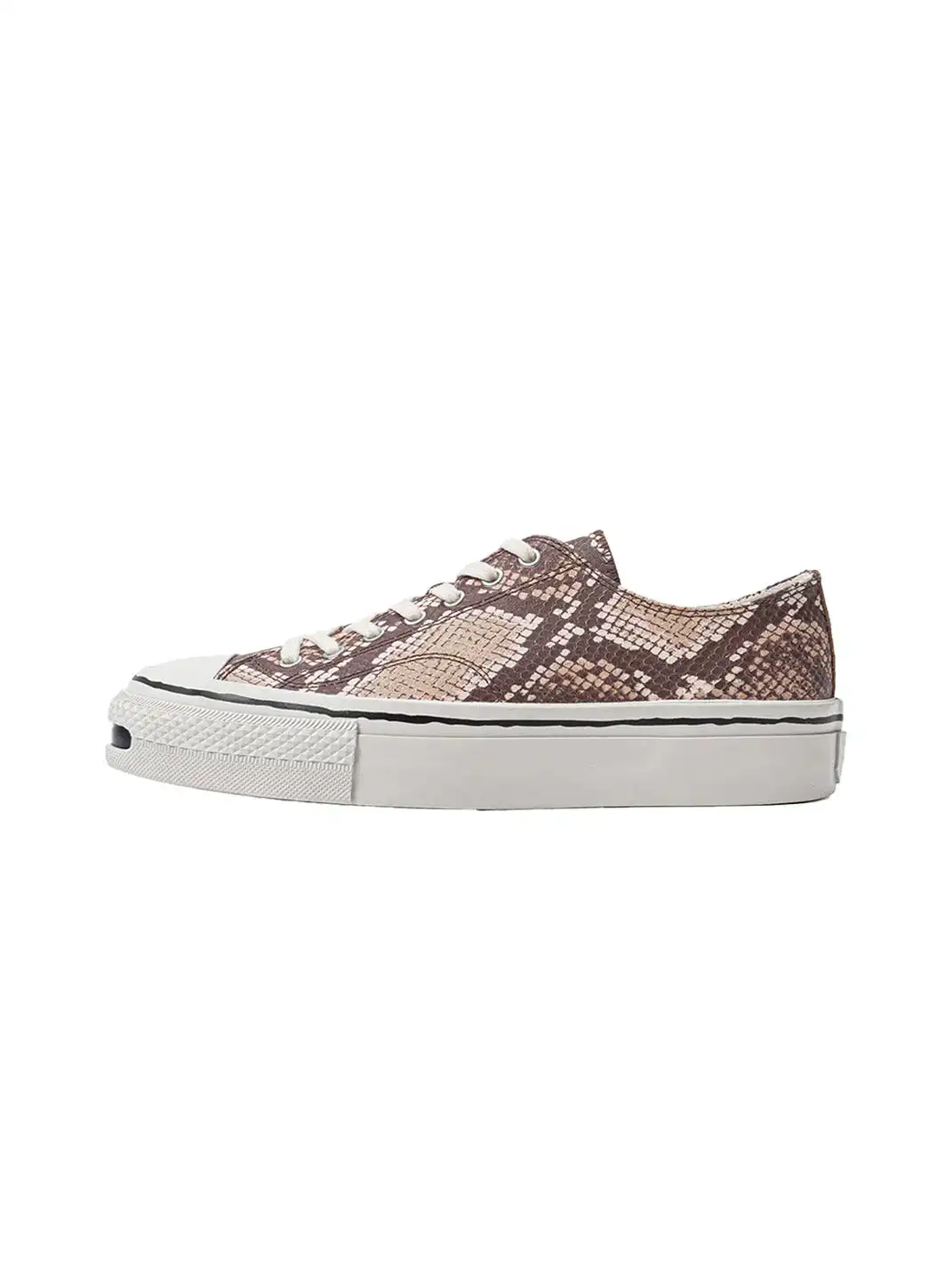 T/C MADE│030 Snake-Pattern Cowhide Low-Top Smiley Canvas Sneakers-Textured Color