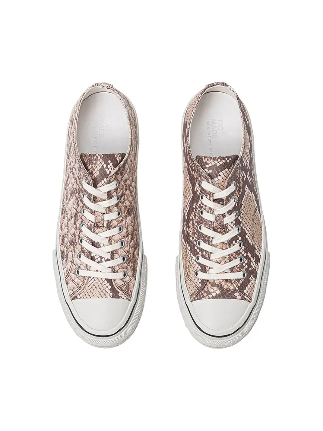 T/C MADE│030 Snake-Pattern Cowhide Low-Top Smiley Canvas Sneakers-Textured Color