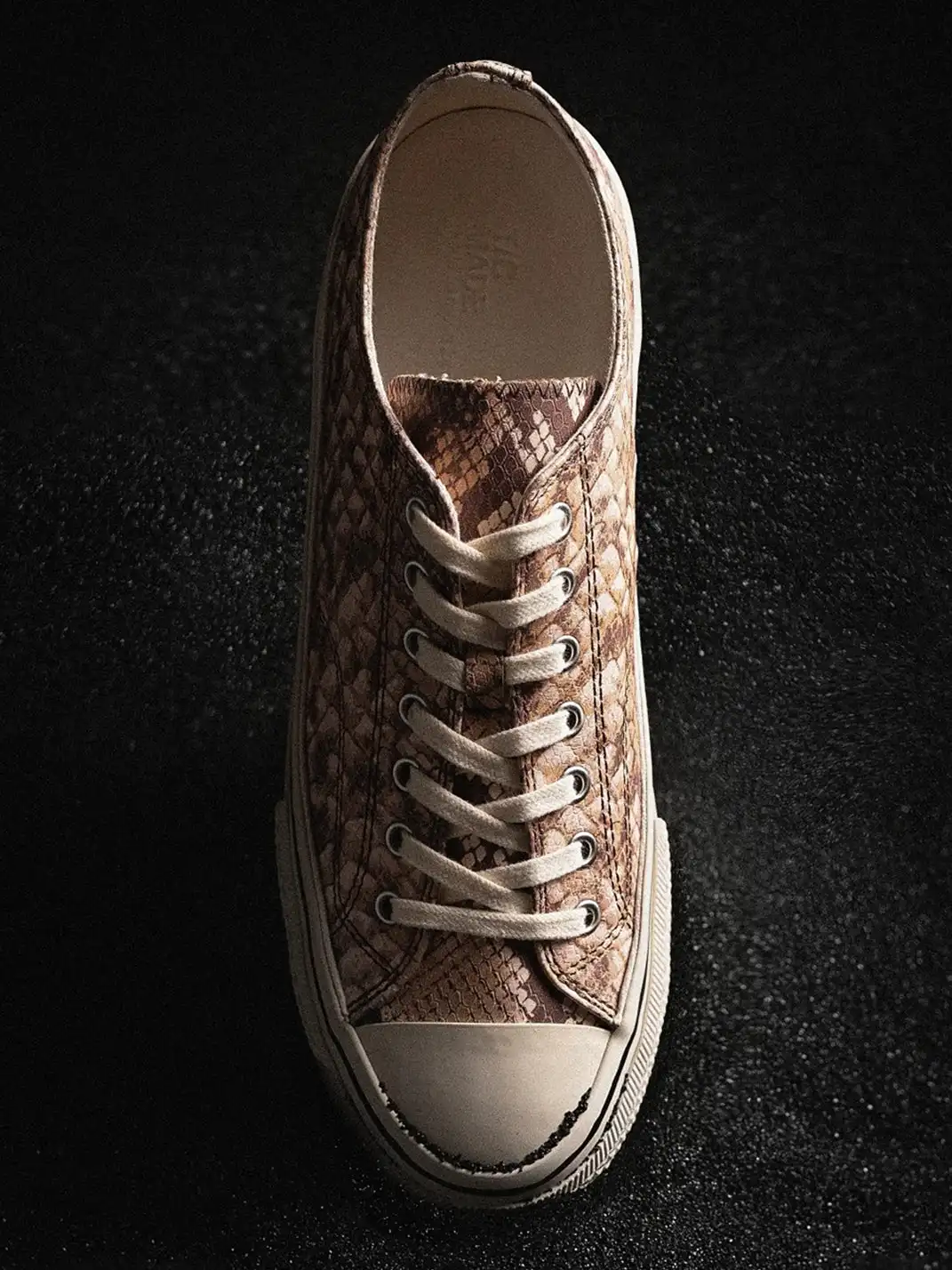 T/C MADE│030 Snake-Pattern Cowhide Low-Top Smiley Canvas Sneakers-Textured Color