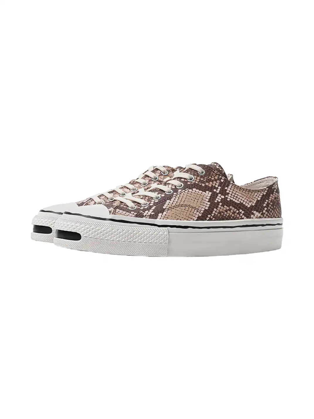 T/C MADE│030 Snake-Pattern Cowhide Low-Top Smiley Canvas Sneakers-Textured Color