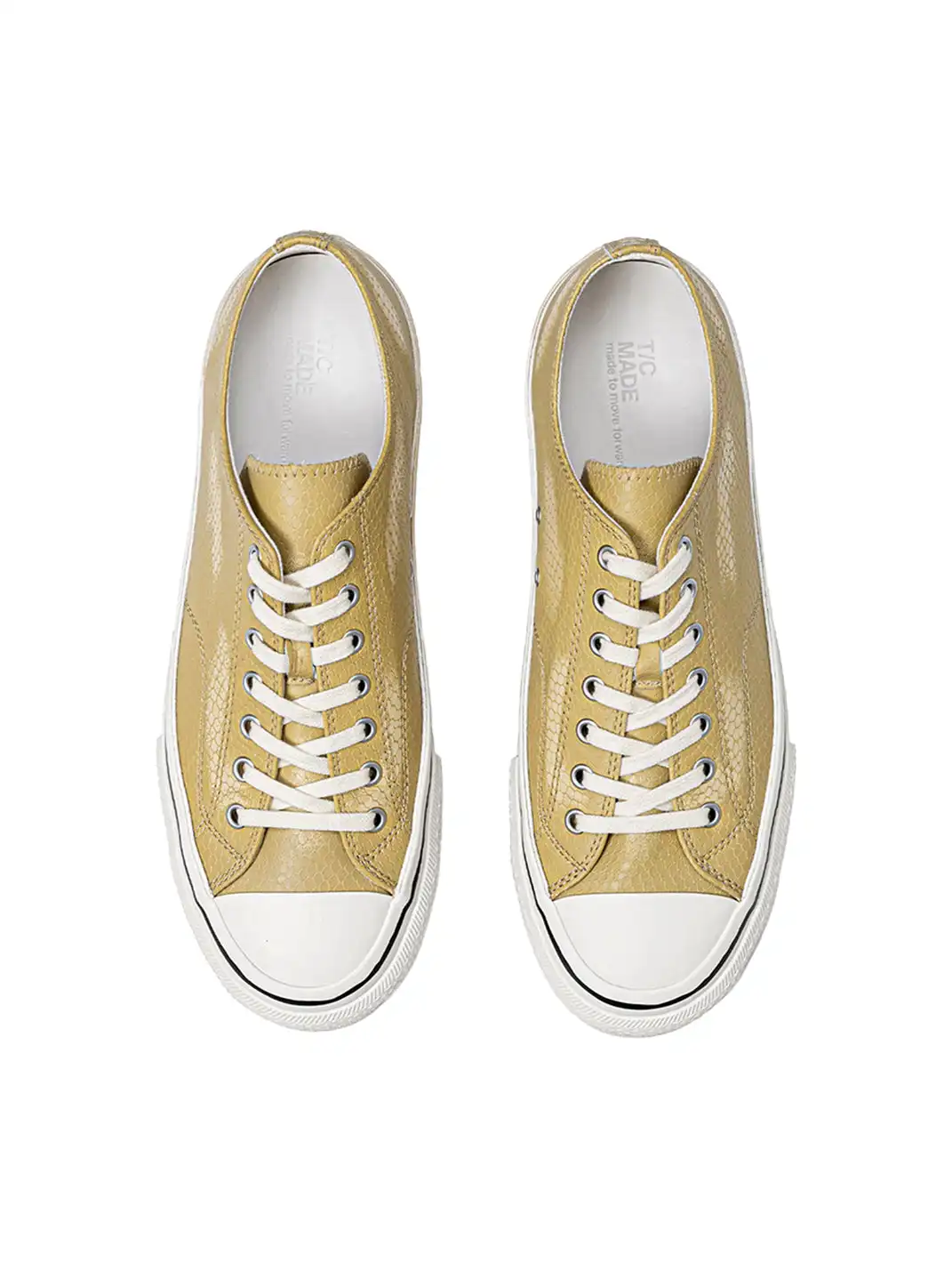 T/C MADE│030 Snake-Pattern Cowhide Low-Top Smiley Canvas Sneakers-Yellow