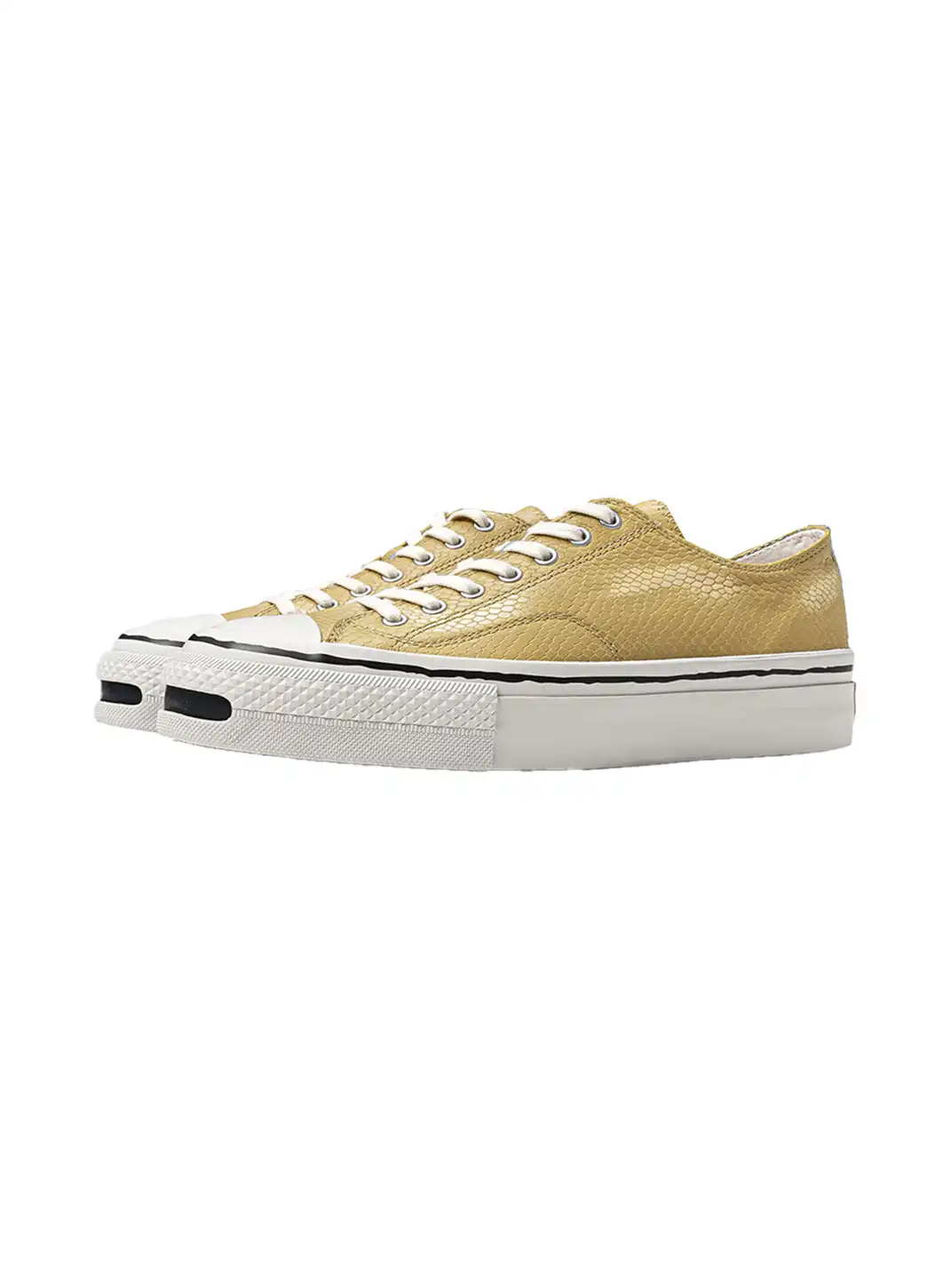 T/C MADE│030 Snake-Pattern Cowhide Low-Top Smiley Canvas Sneakers-Yellow