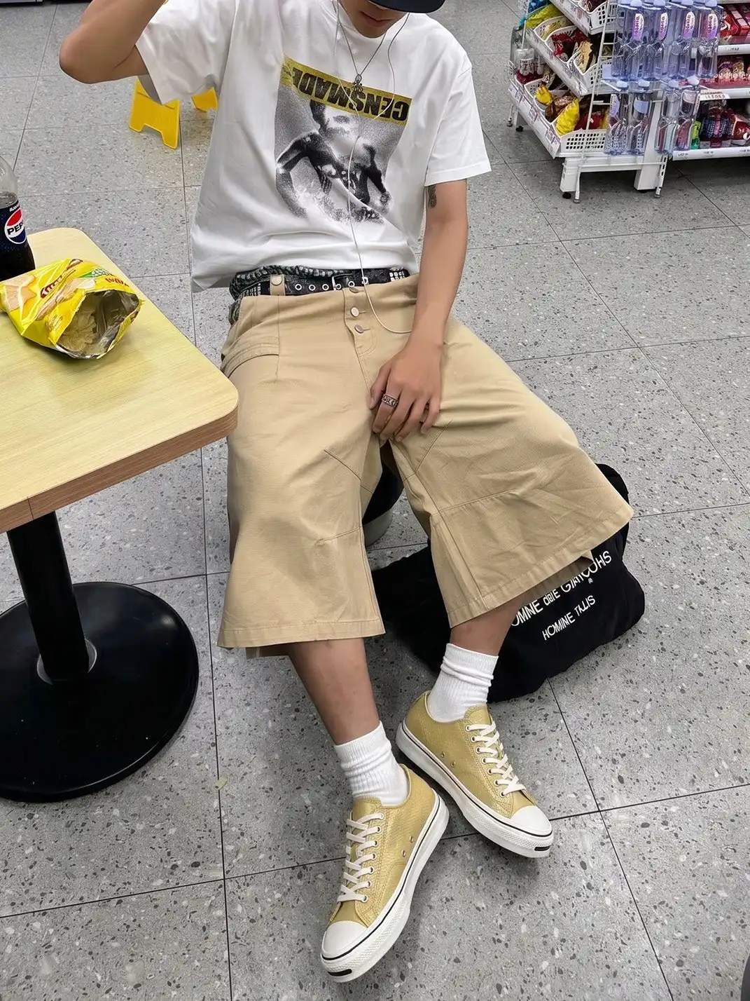 T/C MADE│030 Snake-Pattern Cowhide Low-Top Smiley Canvas Sneakers-Yellow