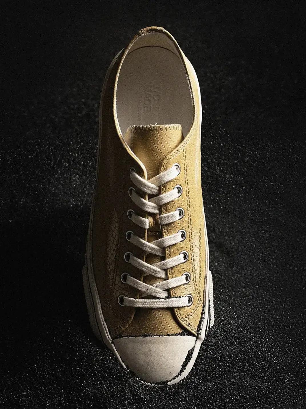 T/C MADE│030 Snake-Pattern Cowhide Low-Top Smiley Canvas Sneakers-Yellow