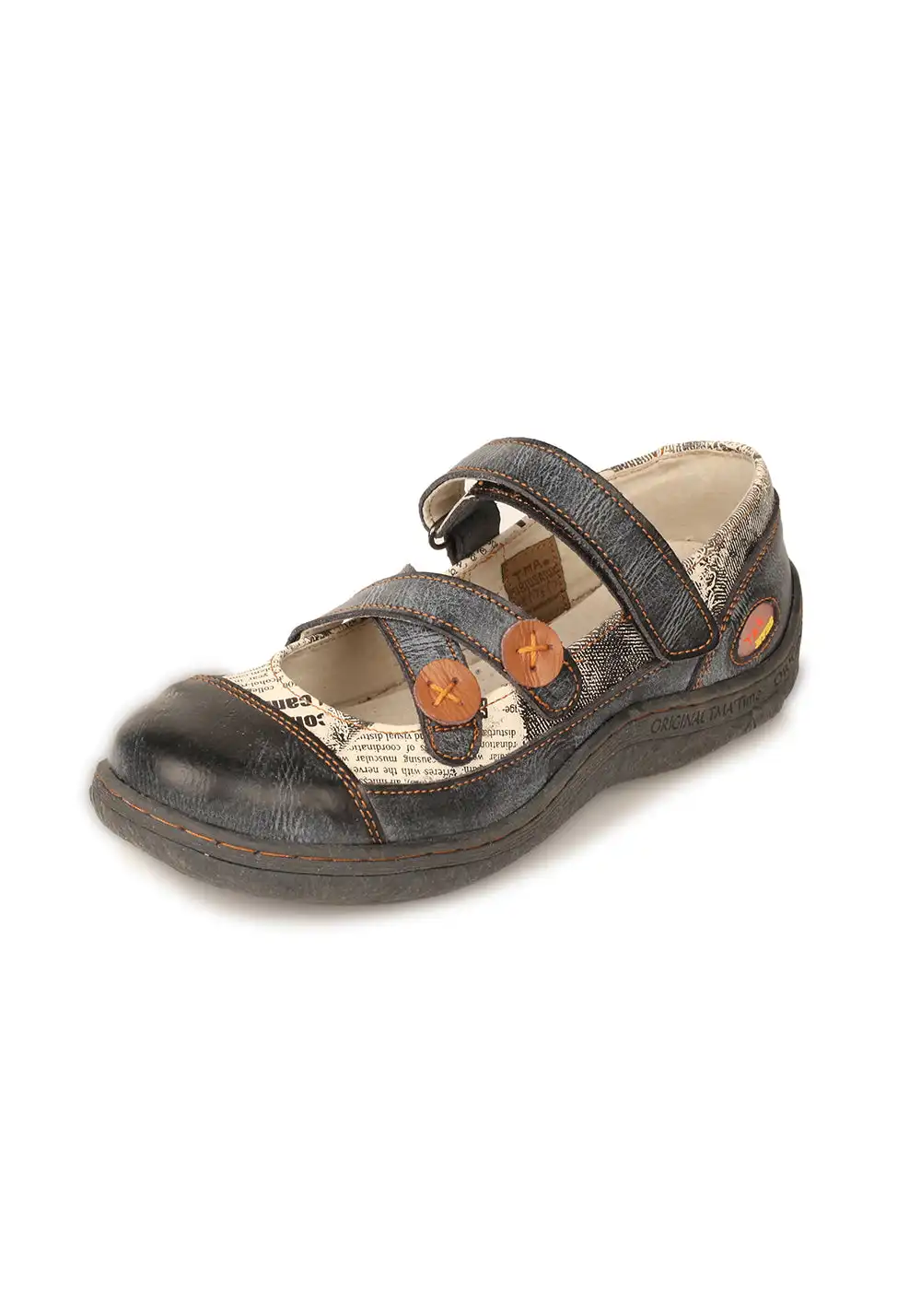 TMA EYES | Cross Strap Button Flat Leather Shoes