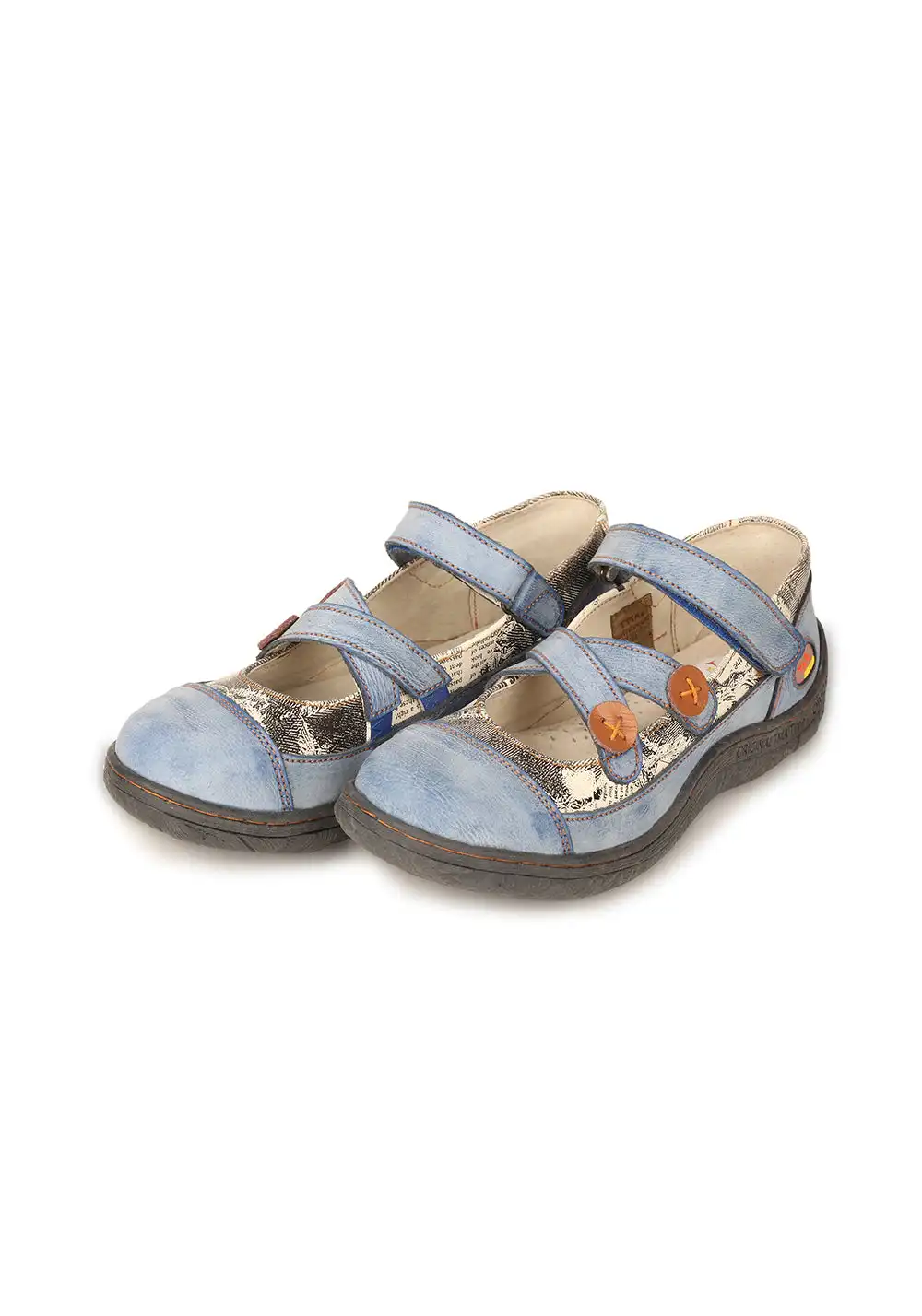 TMA EYES | Cross Strap Button Flat Leather Shoes
