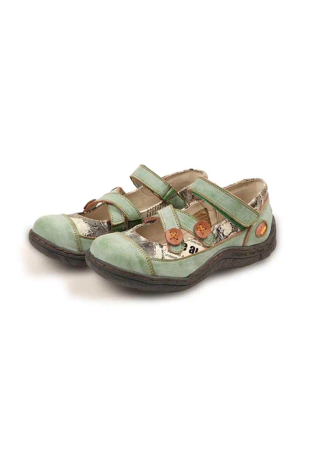 TMA EYES | Cross Strap Button Flat Leather Shoes