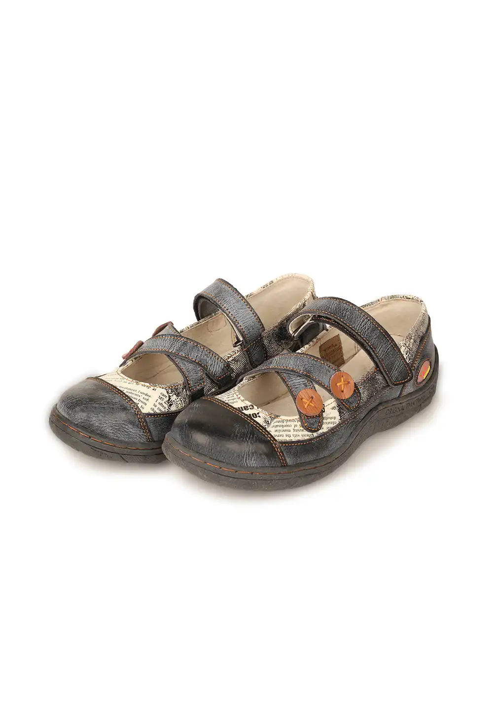 TMA EYES | Cross Strap Button Flat Leather Shoes
