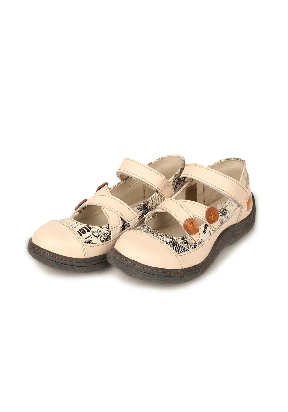 TMA EYES | Cross Strap Button Flat Leather Shoes
