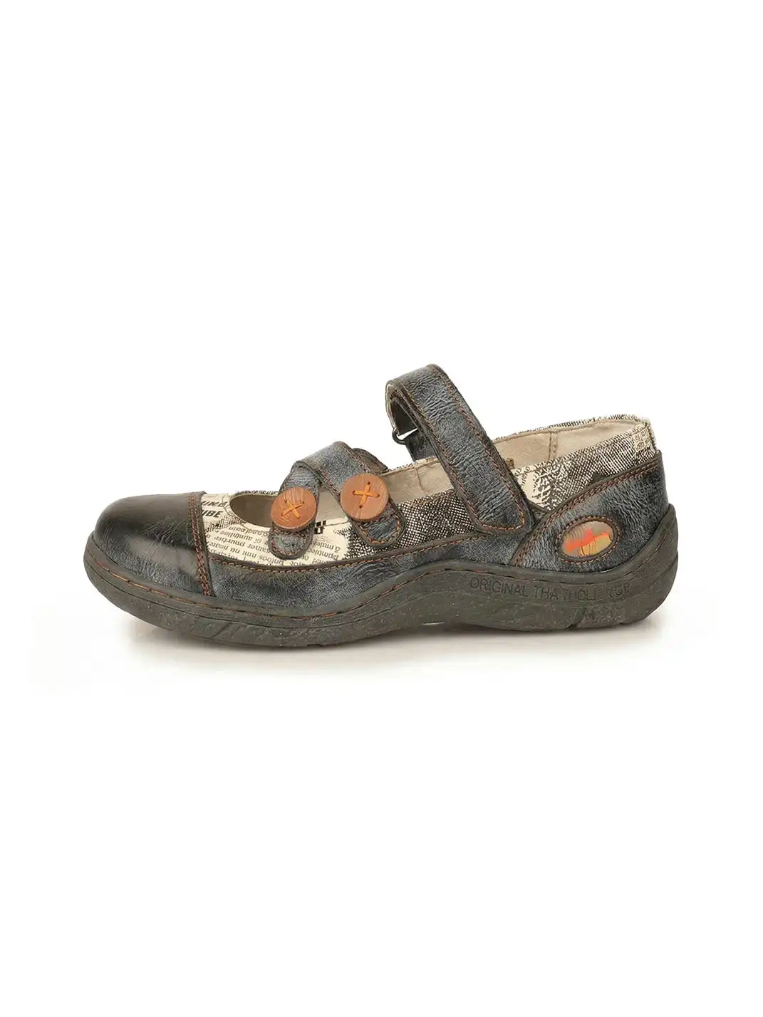 TMA EYES | Cross Strap Button Flat Leather Shoes