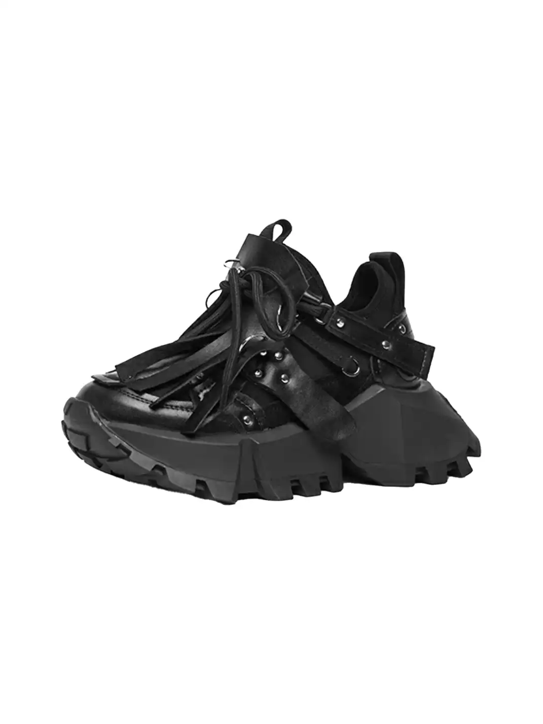 KEDDO│Studded Tassel Chunky Sneakers-Black