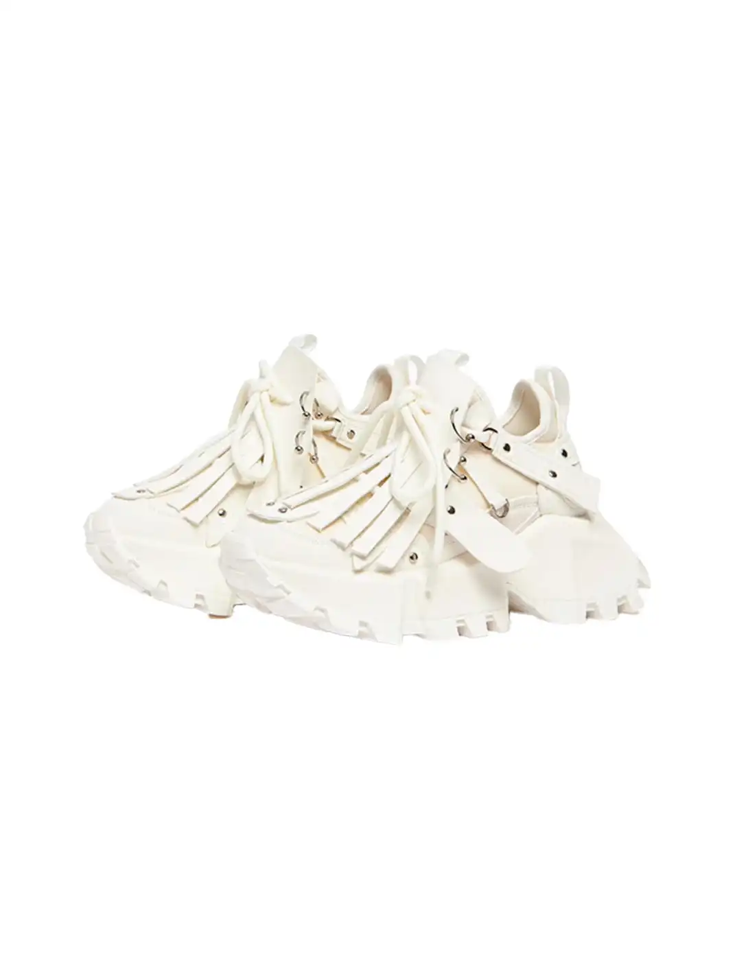 KEDDO│Studded Tassel Chunky Sneakers-White