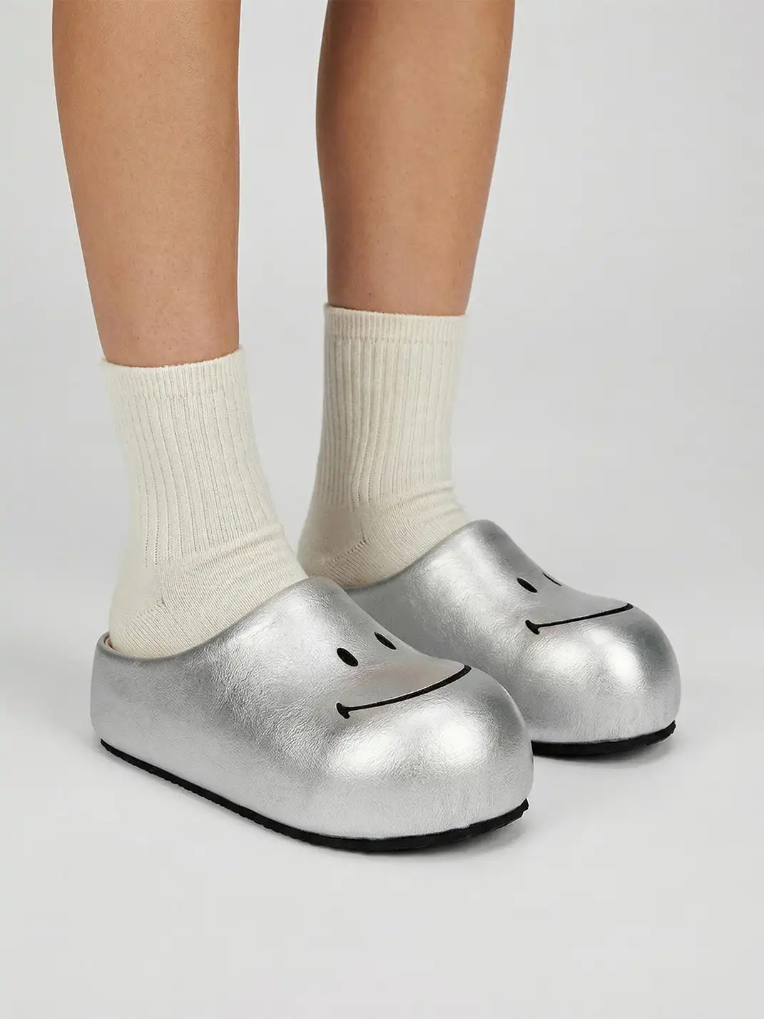 SMILEY | Chunky Slip-On Mule Sandals-Silver