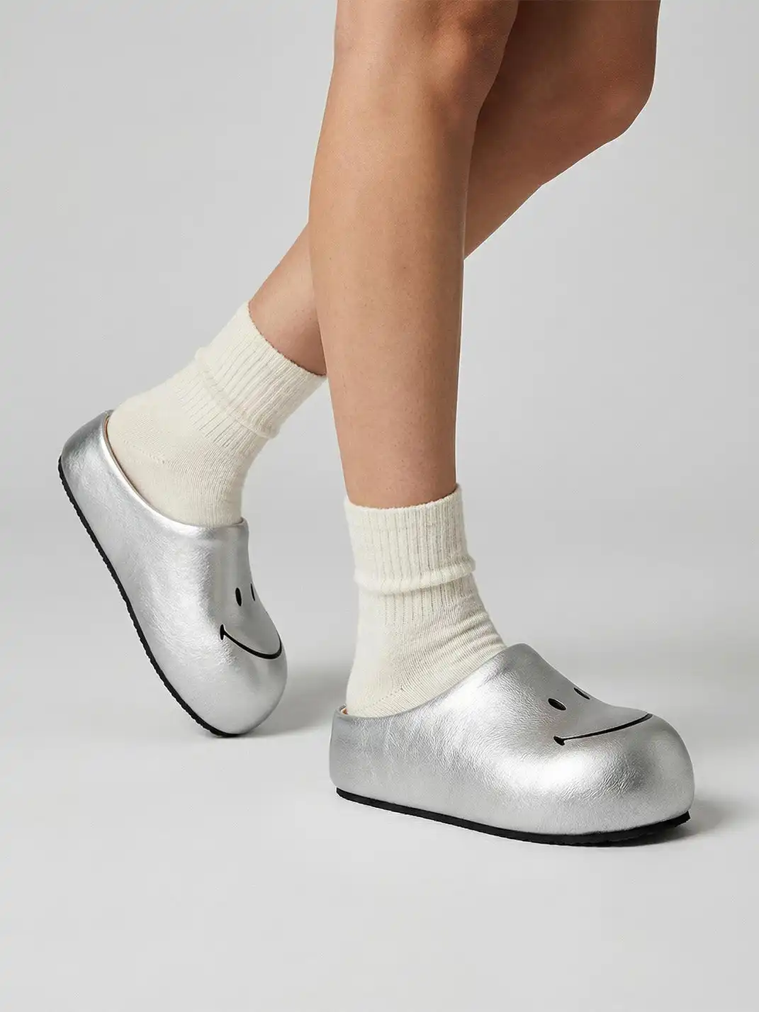 SMILEY | Chunky Slip-On Mule Sandals-Silver