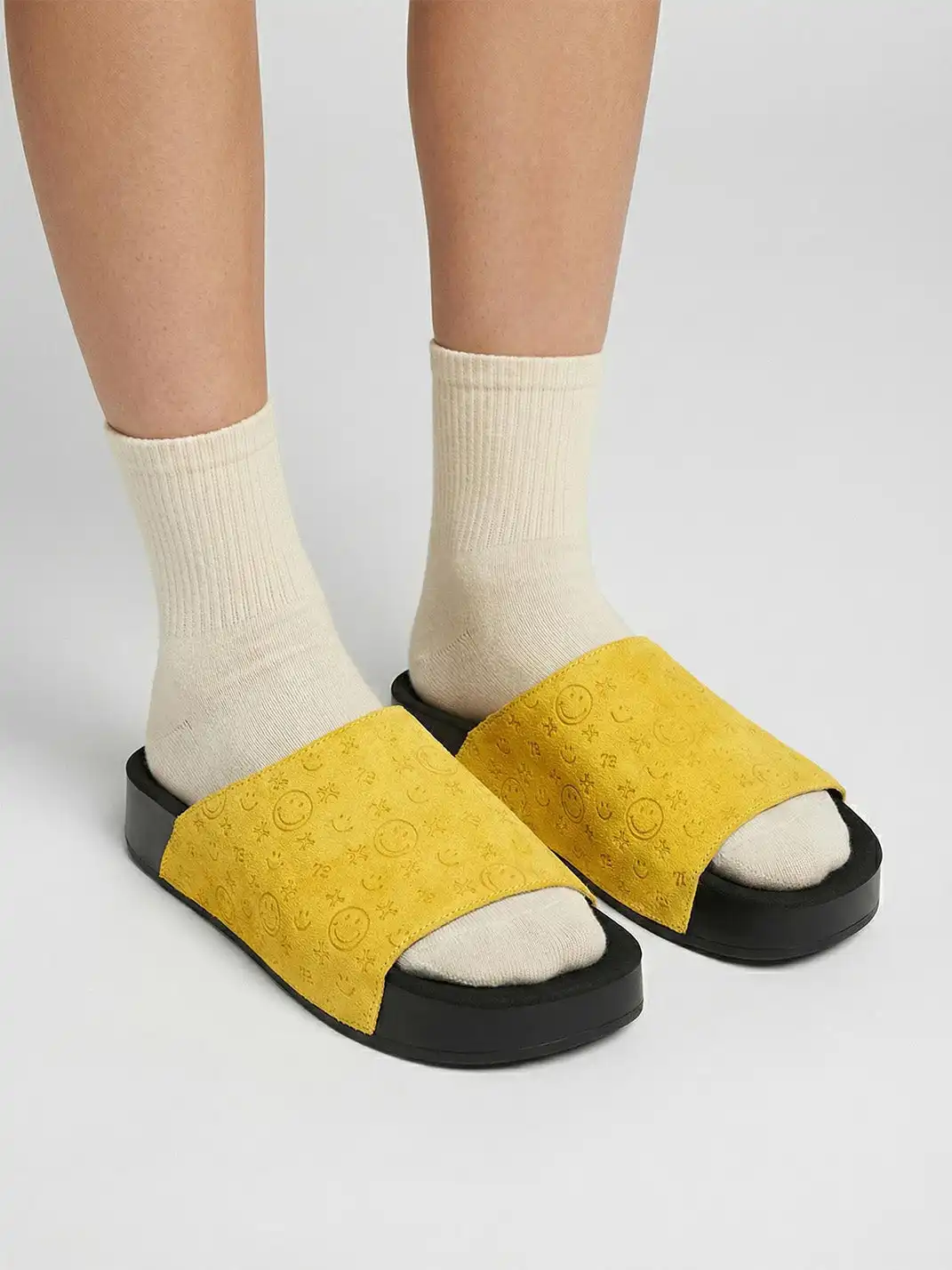 SMILEY | Yellow Monogram Platform Slide Sandals