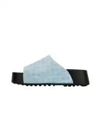 SMILEY | Blue Monogram Platform Slide Sandals
