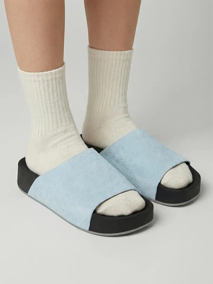 SMILEY | Blue Monogram Platform Slide Sandals - 2