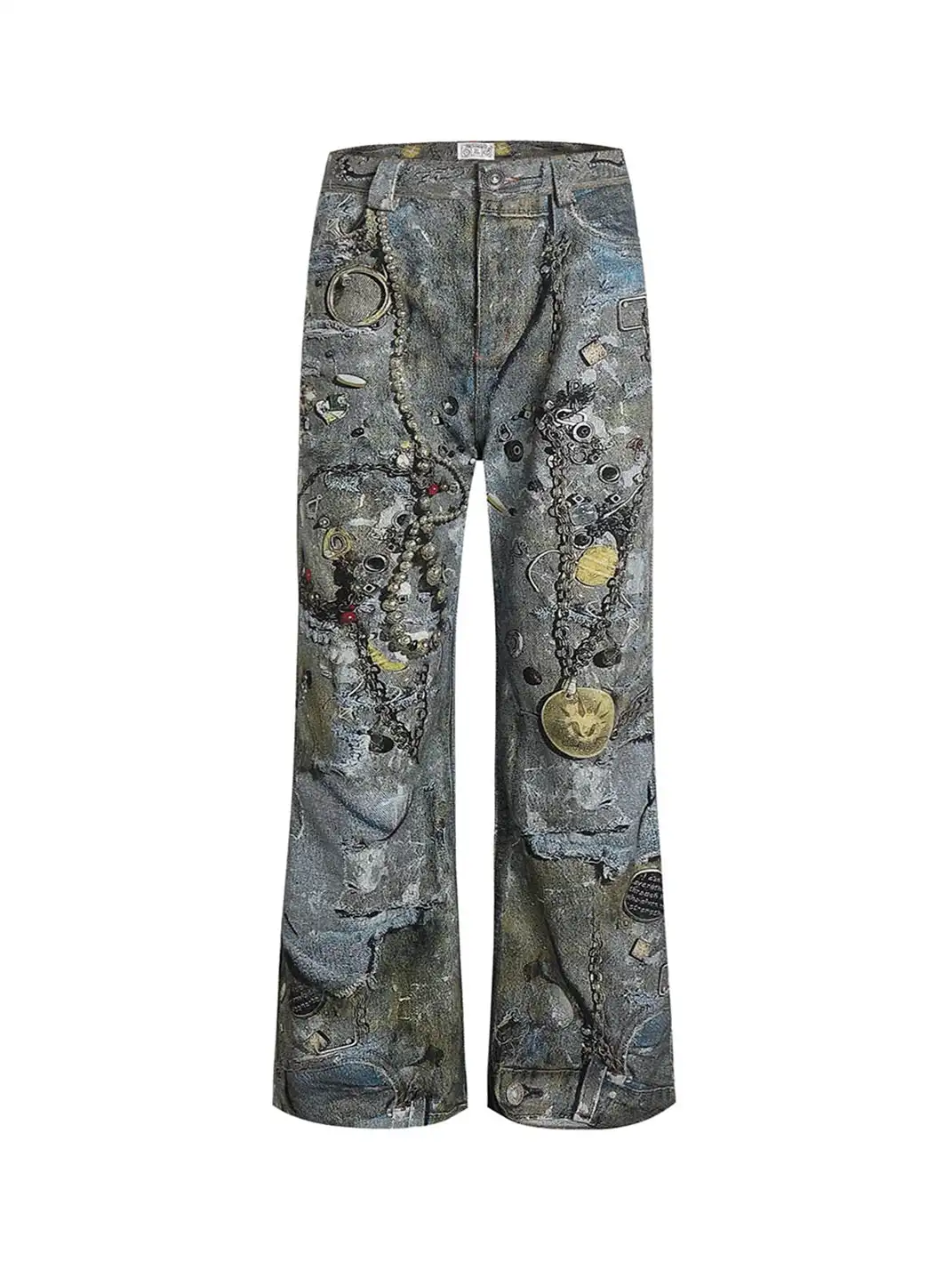 DND4DES | Distressed Chain Print Straight Jeans
