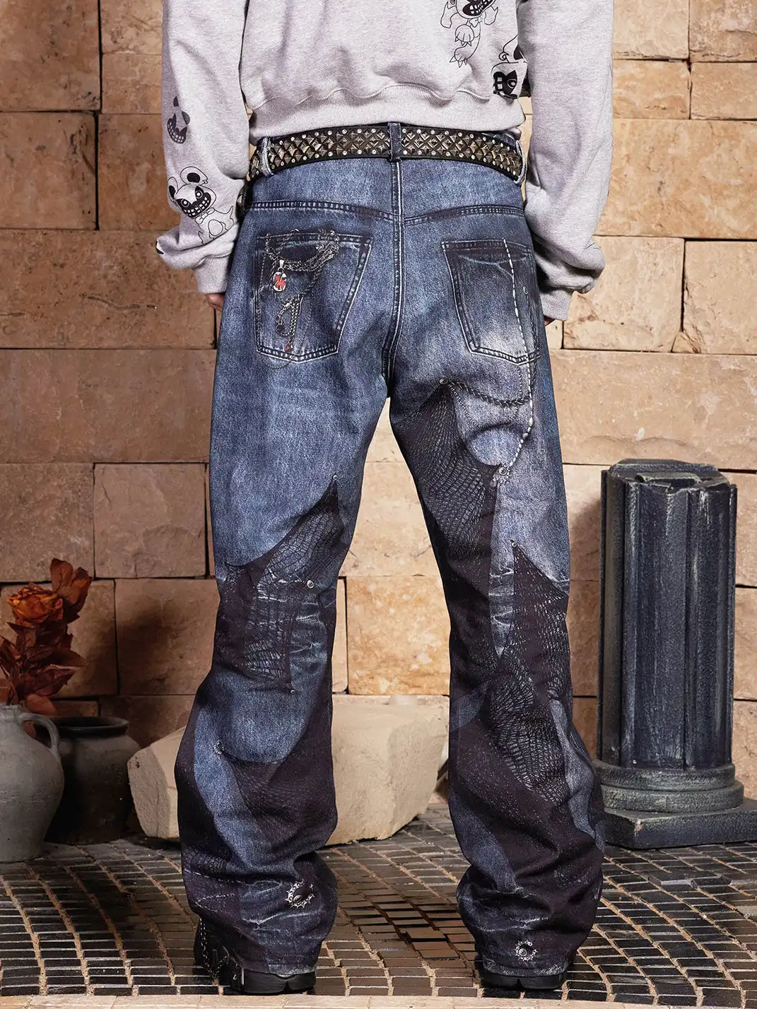 DND4DES | Chain Lace Flared Printed Jeans