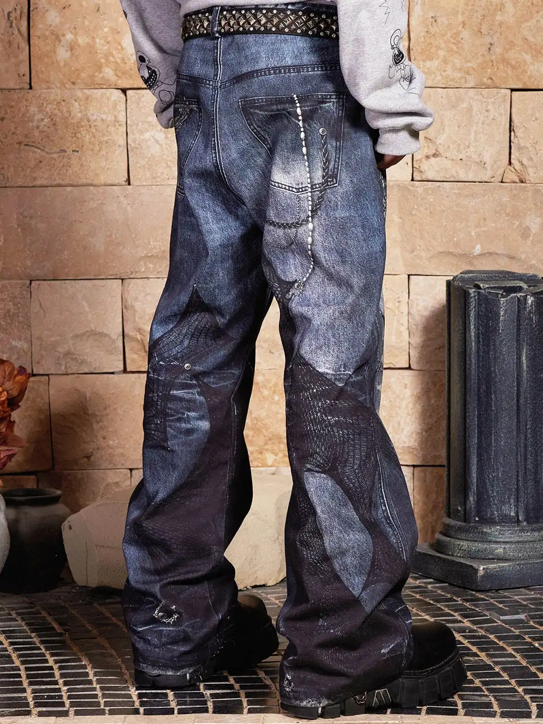 DND4DES | Chain Lace Flared Printed Jeans