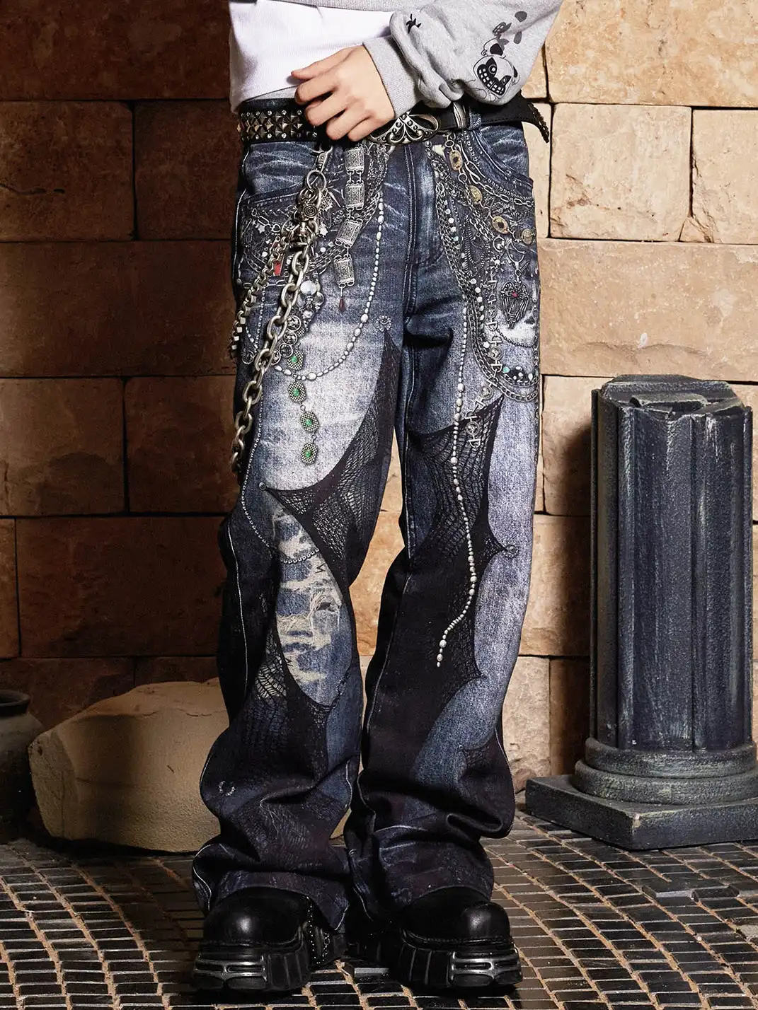 DND4DES | Chain Lace Flared Printed Jeans