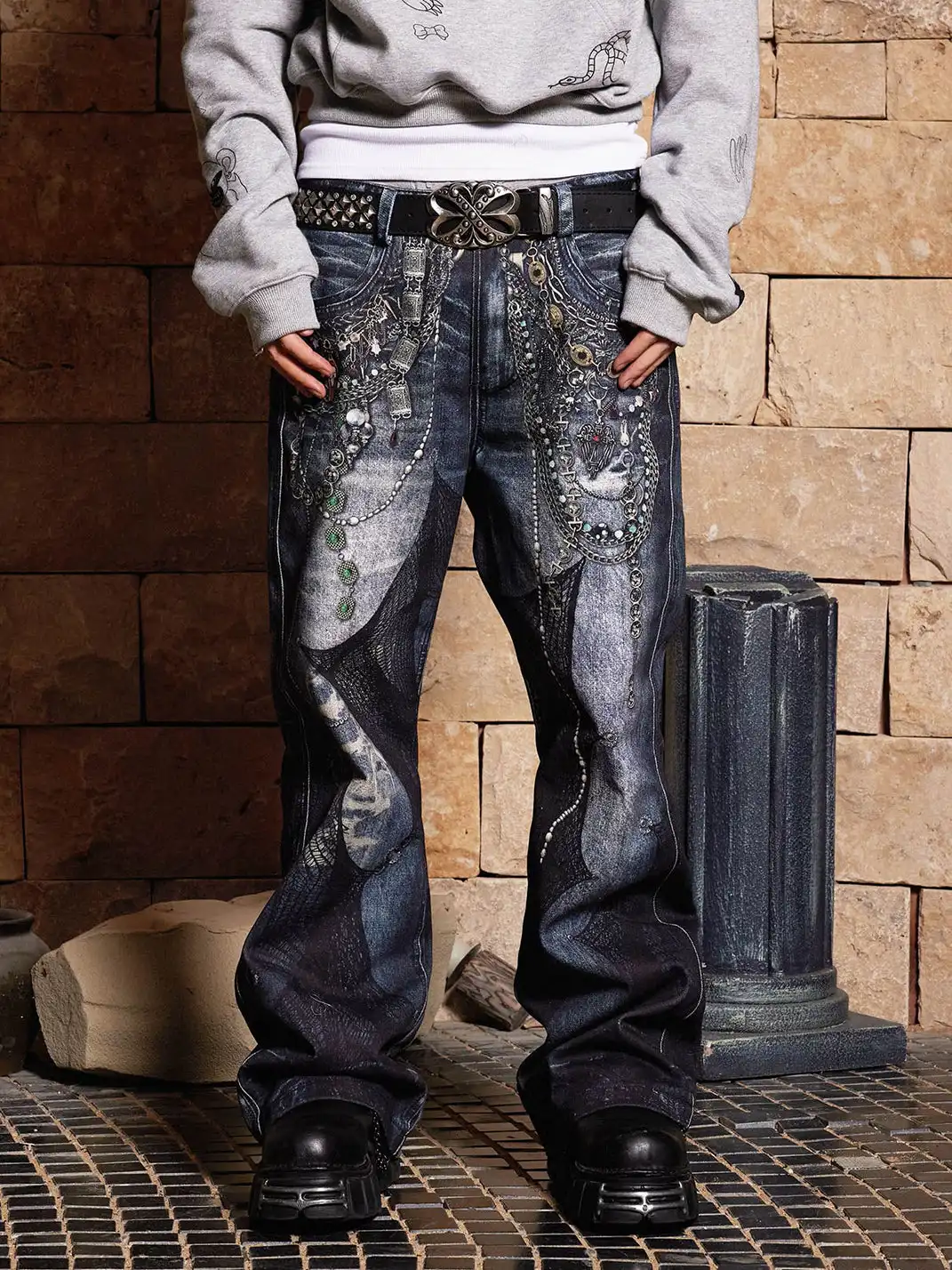DND4DES | Chain Lace Flared Printed Jeans