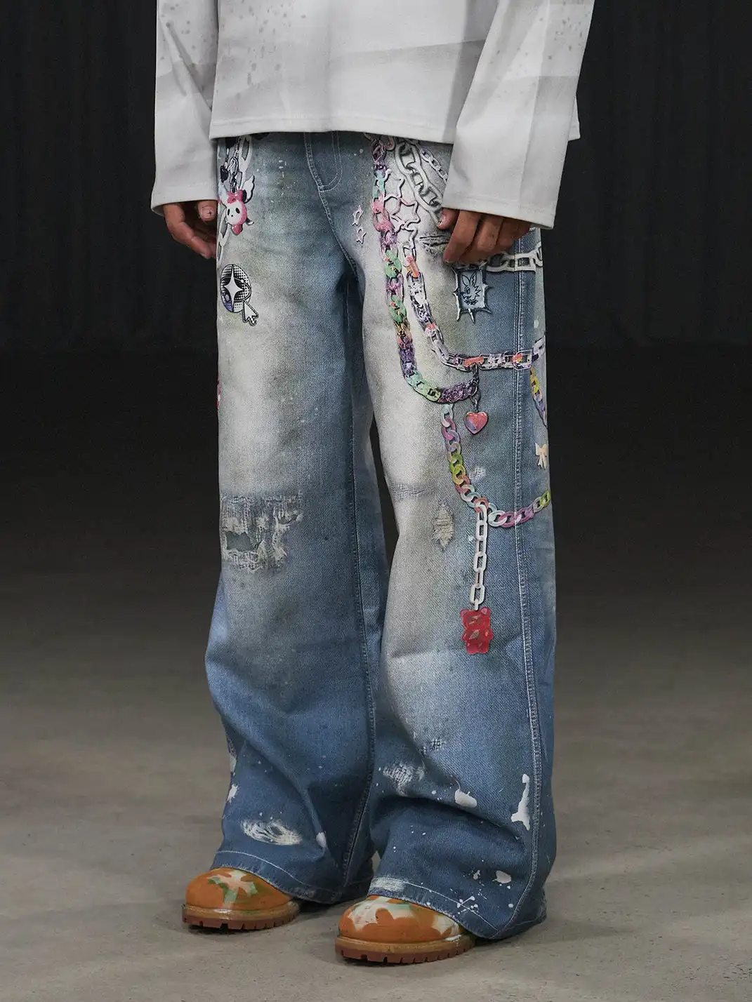 DND4DES | Cartoon Chain Print Wide Jeans