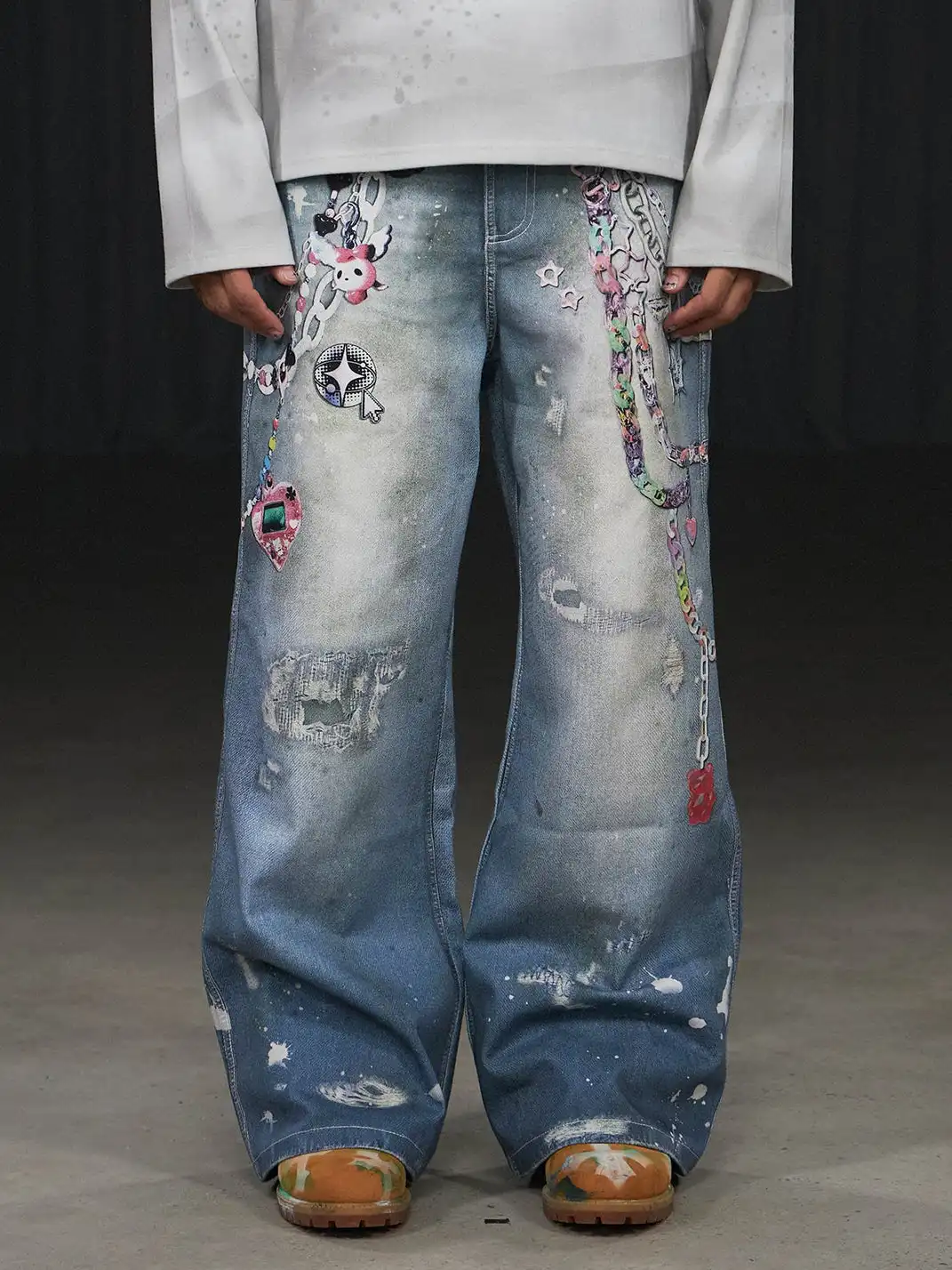 DND4DES | Cartoon Chain Print Wide Jeans