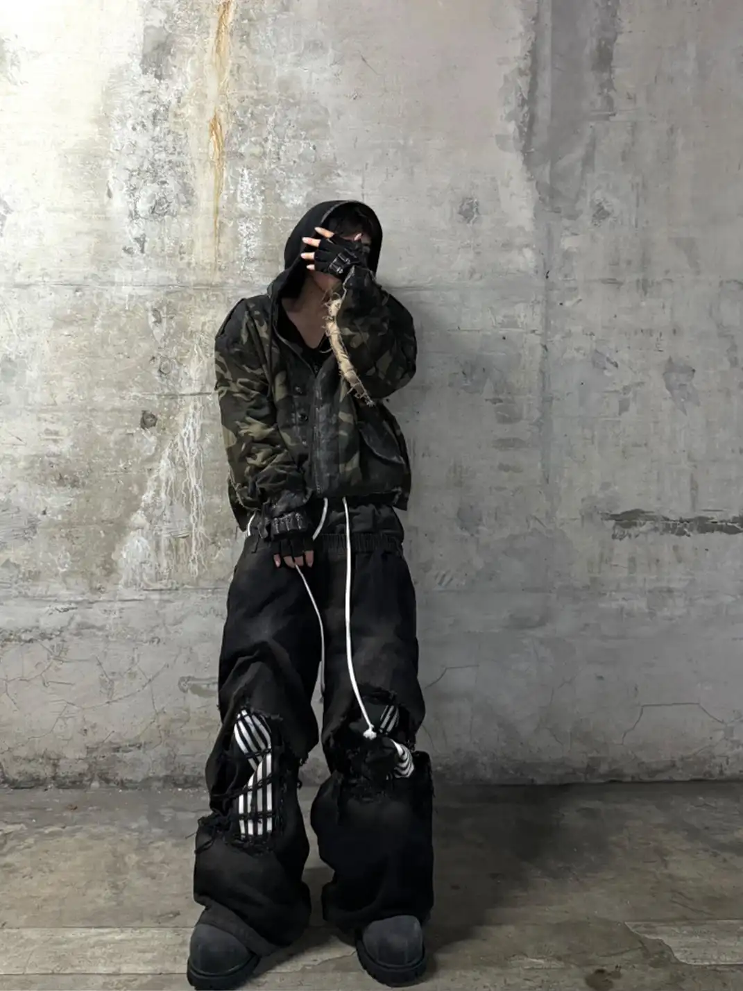 GOJOYJINNI丨Dual Waist Distressed Baggy Jeans