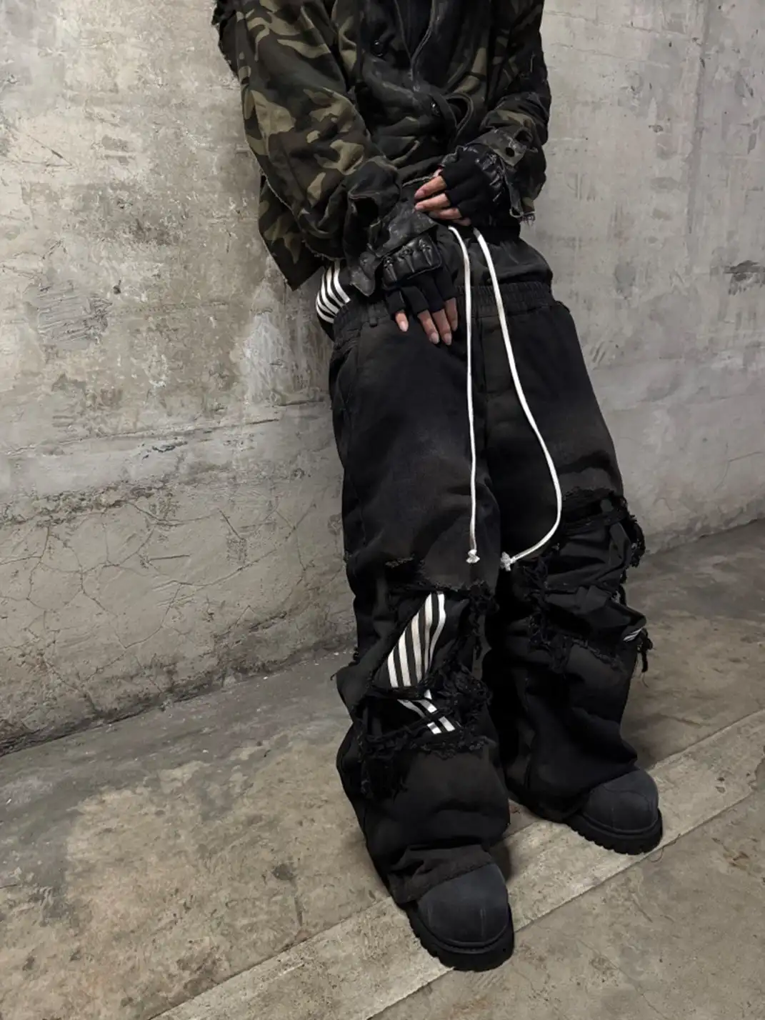 GOJOYJINNI丨Dual Waist Distressed Baggy Jeans