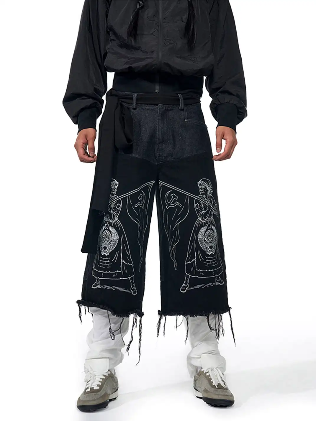 Fourth3ex | Embroidered Fringe Cropped Jeans