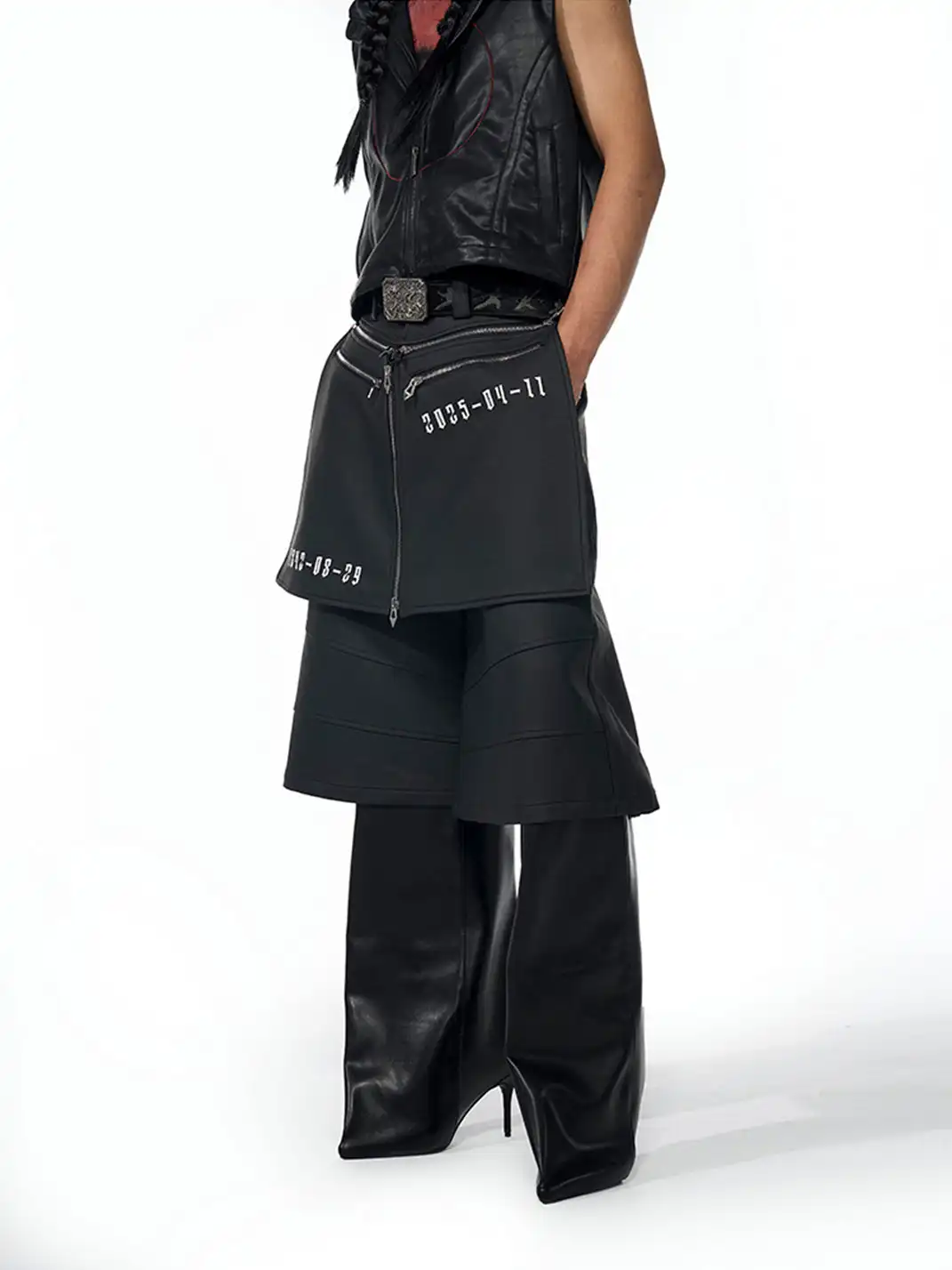 Fourth3ex | Slogan Print Cropped Leather Pants
