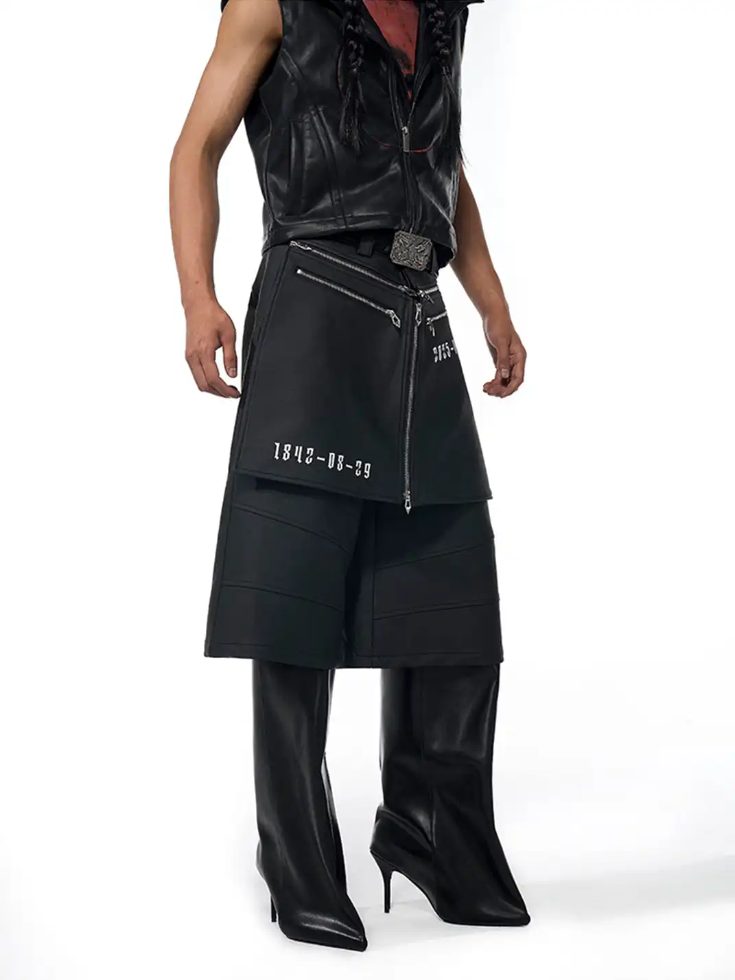 Fourth3ex | Slogan Print Cropped Leather Pants