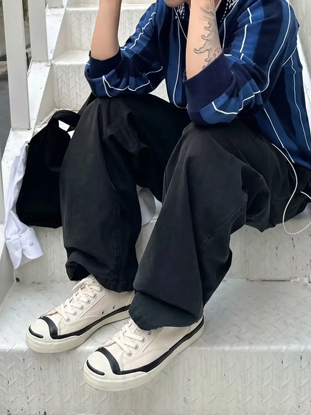 T/C MADE│016b Classic Jack Purcell Style Smiley-Toe Canvas Sneakers-White