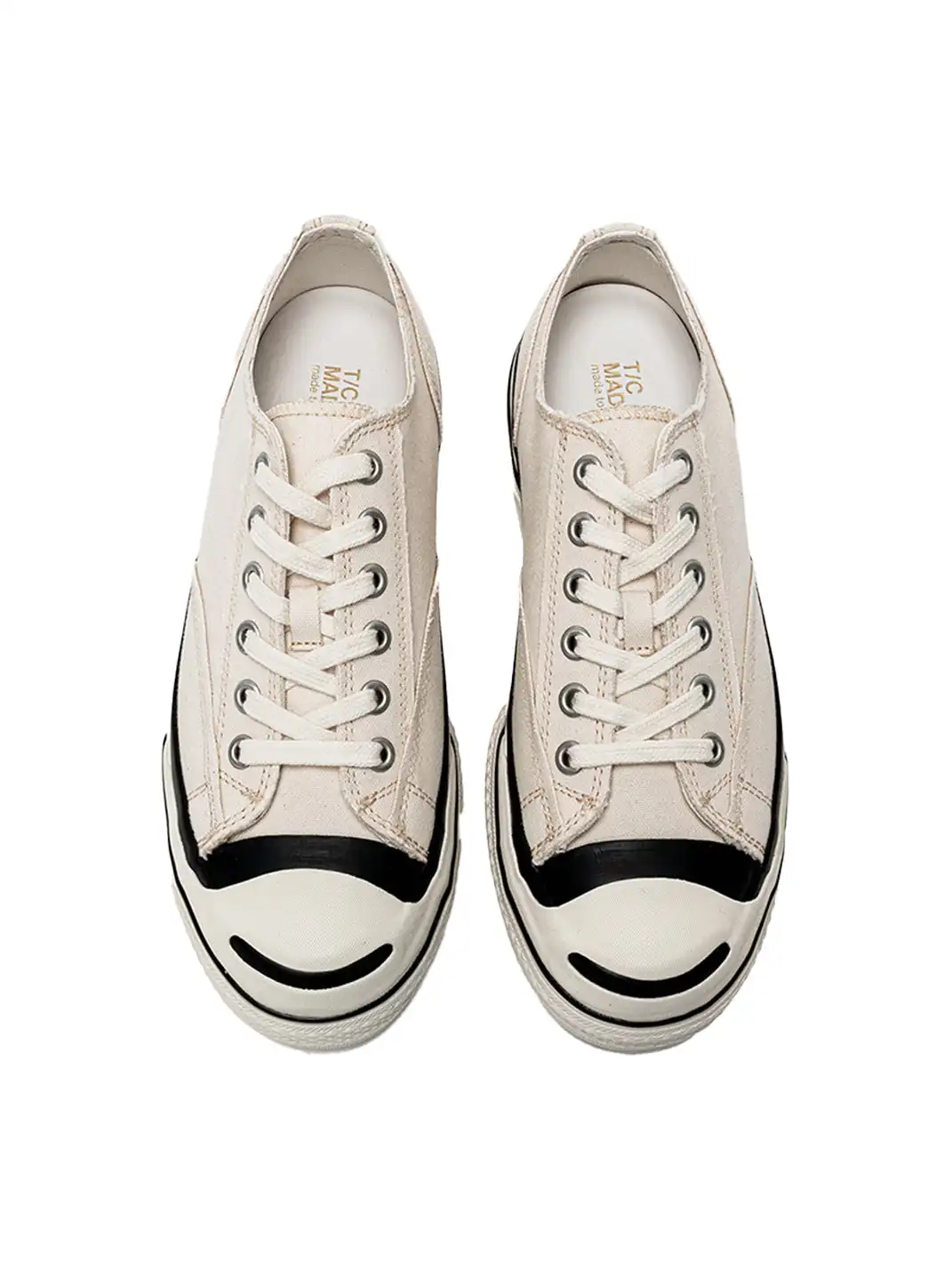 T/C MADE│016b Classic Jack Purcell Style Smiley-Toe Canvas Sneakers-White