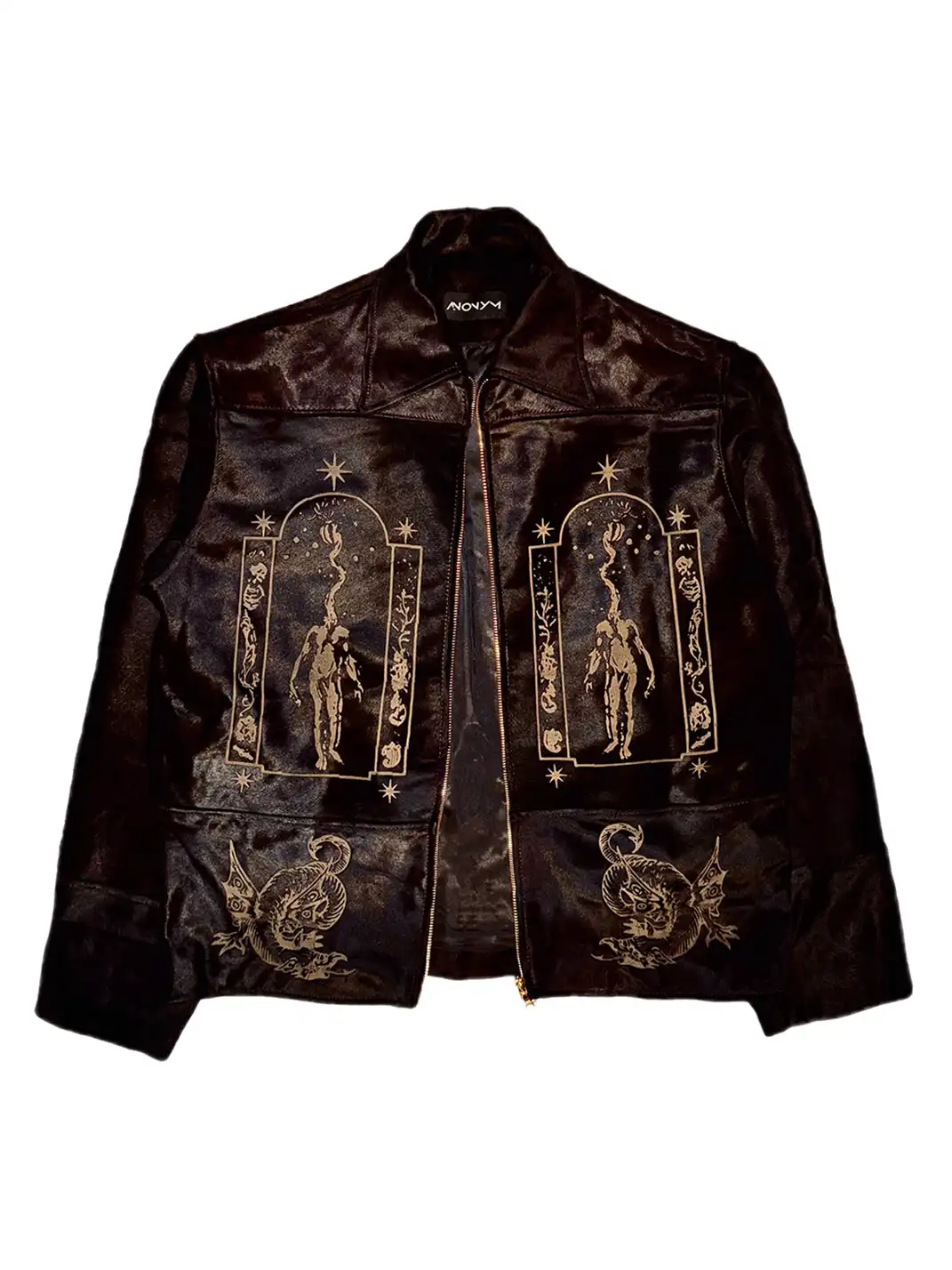 ANONYM | Brown Gold Mural Faux Fur Jacket