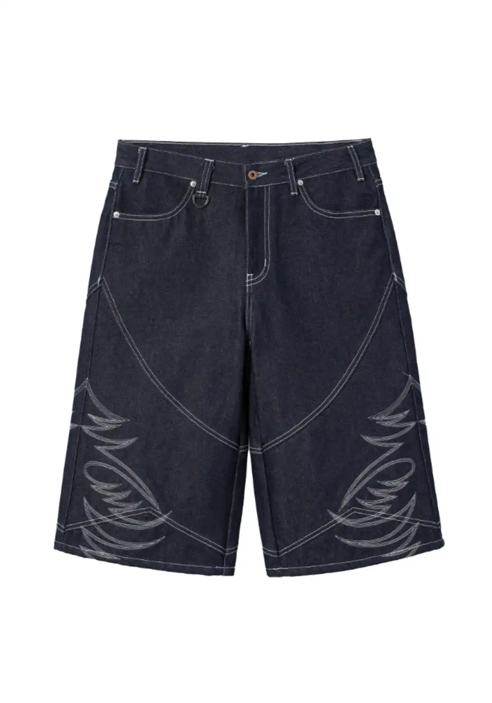 REGEN ZONE | "RIOT" Armor Embroidered Raw Denim Shorts