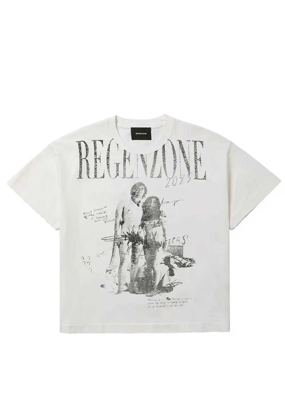 REGEN ZONE | "RIOT" Love Art Pearl White Distressed Tee