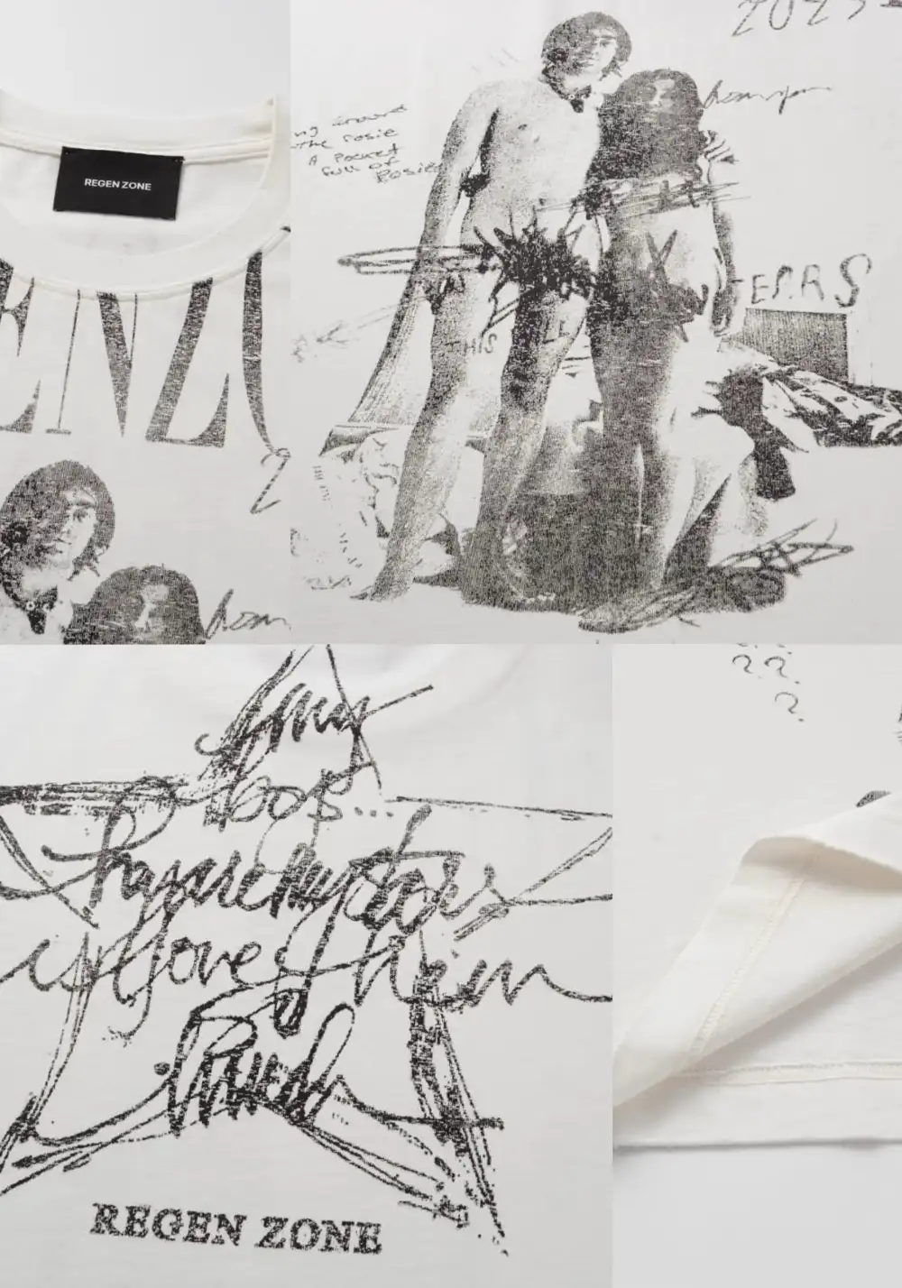REGEN ZONE | "RIOT" Love Art Pearl White Distressed Tee
